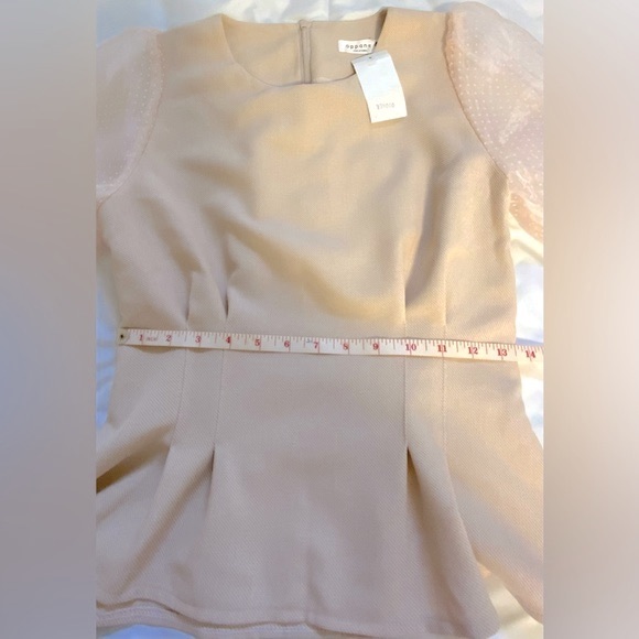 Oppane Peplum Top with Flocked Organza Puff Sleeves - Picture 11 of 12